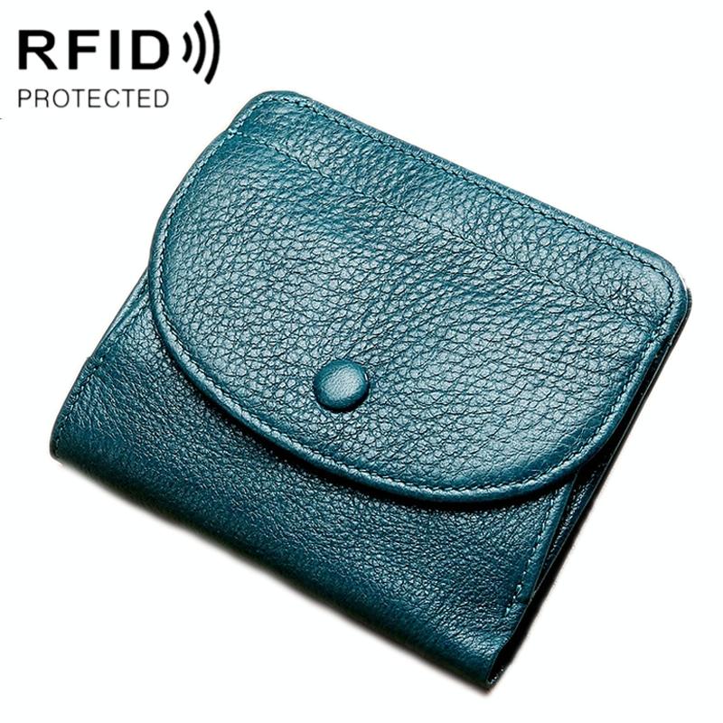 Genuine Leather Rfid Coin Purse - Blue