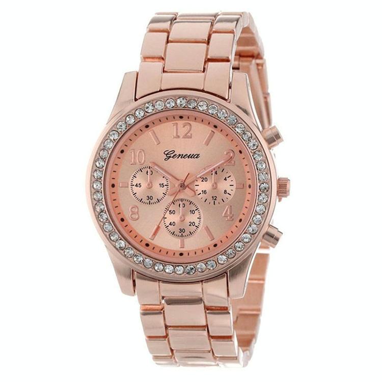 Stainless Steel Diamond Women Belt Watch - Alloy - Rose Gold With Diamond