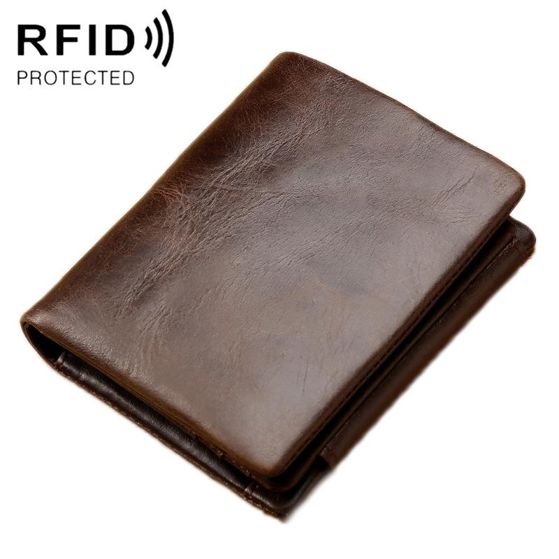 Men Rfid Leather Tri-fold Wallet - Genuine Leather - Coffee