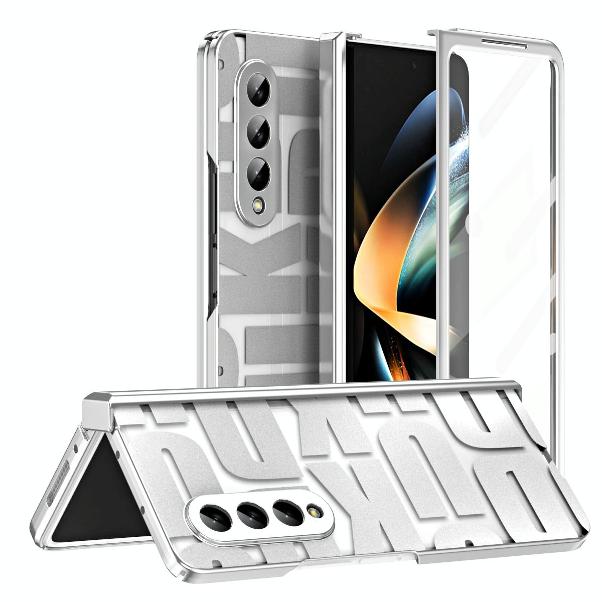 Foldable Electroplated Phone Case for Samsung Galaxy z Fold 4 5g with Hinge - Silver