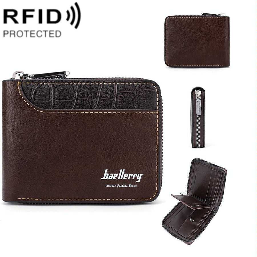 Secure Rfid Blocking Short Wallet - Anti-theft - Coffee