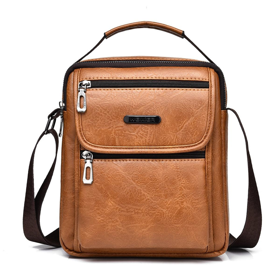 Small Retro Pu Shoulder Bag For Men Commuter Messenger Satchel - Light Brown