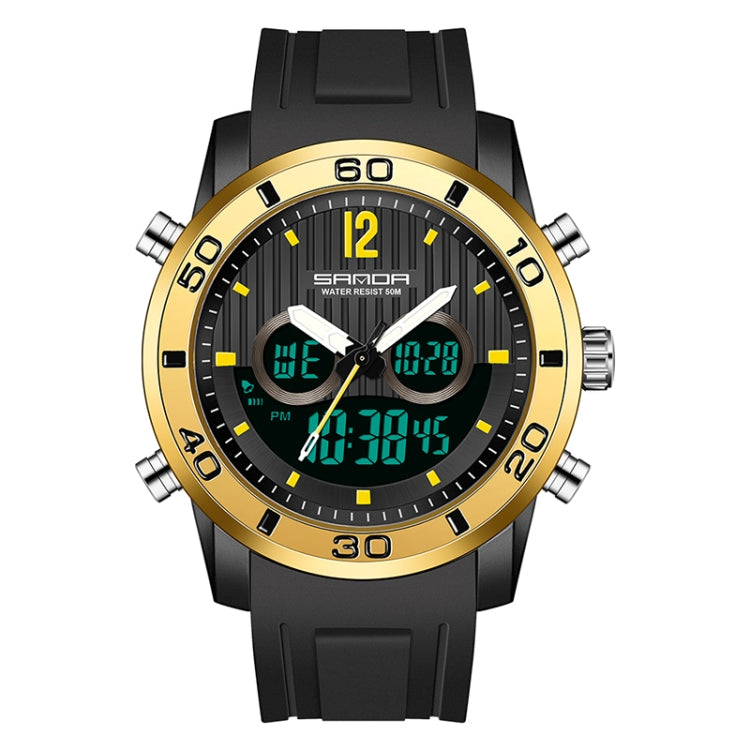 Men Outdoor Sports Shockproof Electronic Watch with Dual Digital Display and Luminous Feature - Black Gold