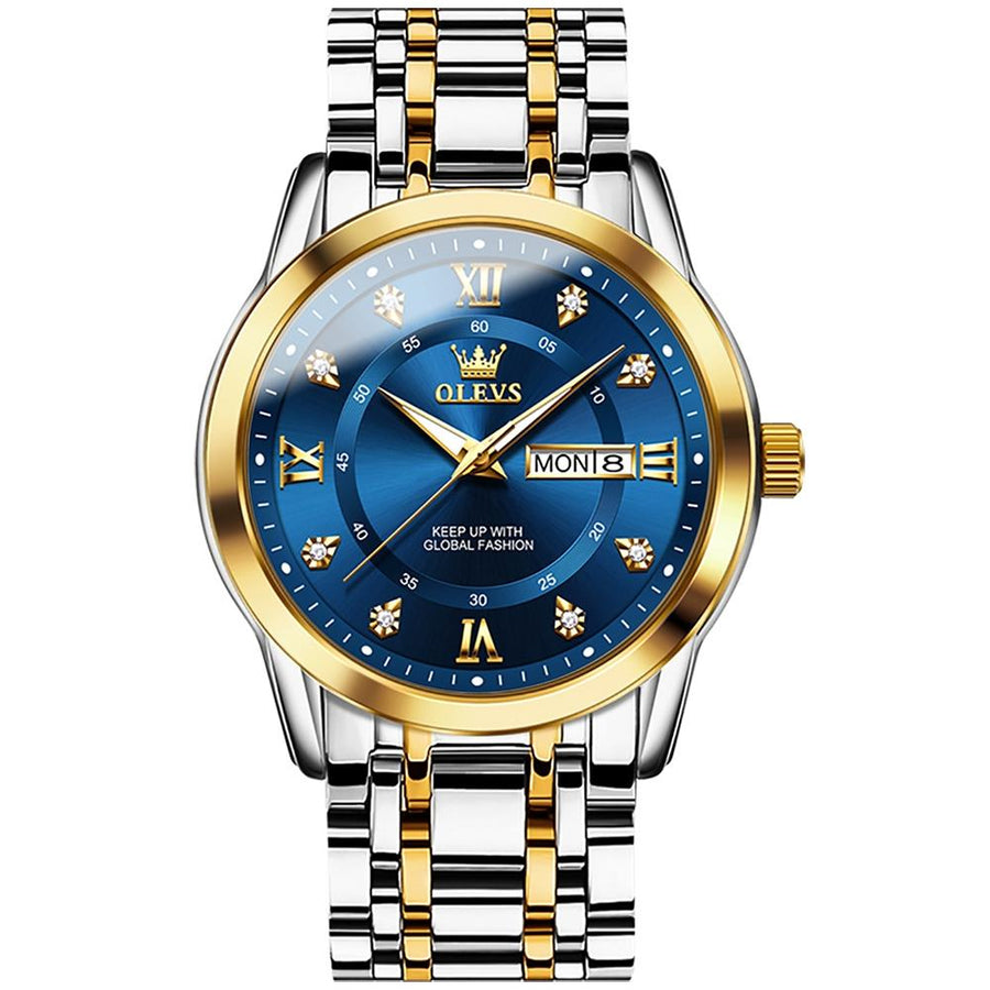 Waterproof Luminous Quartz Watch for Men - Business Style - Blue + Gold
