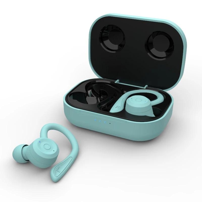 Waterproof T20 Tws Bluetooth Earphones with Charging Box and Noise-cancelling Hooks - Blue