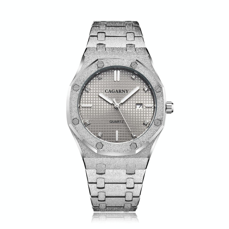 Men Quartz Steel Watch with Simple Stone Surface - Silver Shell Grey Surface