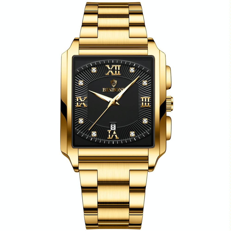Waterproof Men Quartz Watch - Rectangular Outdoor Design - Full Gold-Black