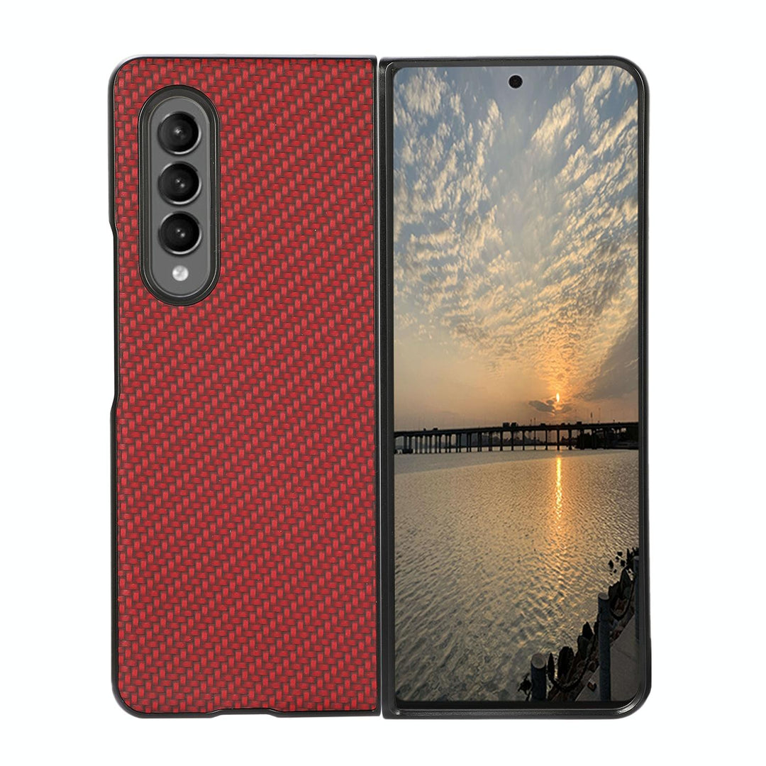 For Samsung Galaxy z Fold4 5G Carbon Fiber Texture Leather Phone Case - Pu Material - Red