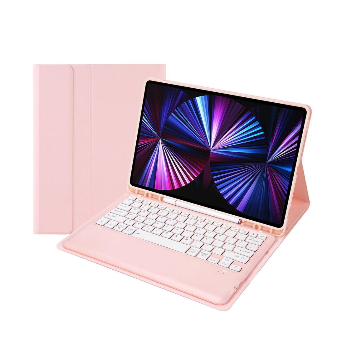 Detachable Bluetooth Keyboard Leather Case For Ipad Pro 12.9 2021 / 2020 / 2018 With Pen Slot - Pink