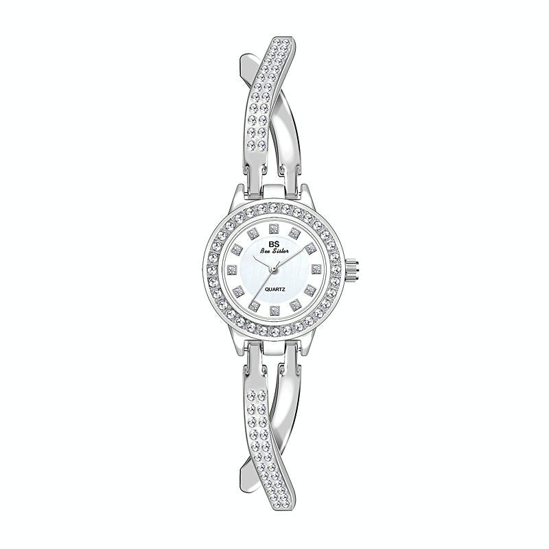 Women Butterfly Cross Diamond Bracelet Watch - Full - Silver