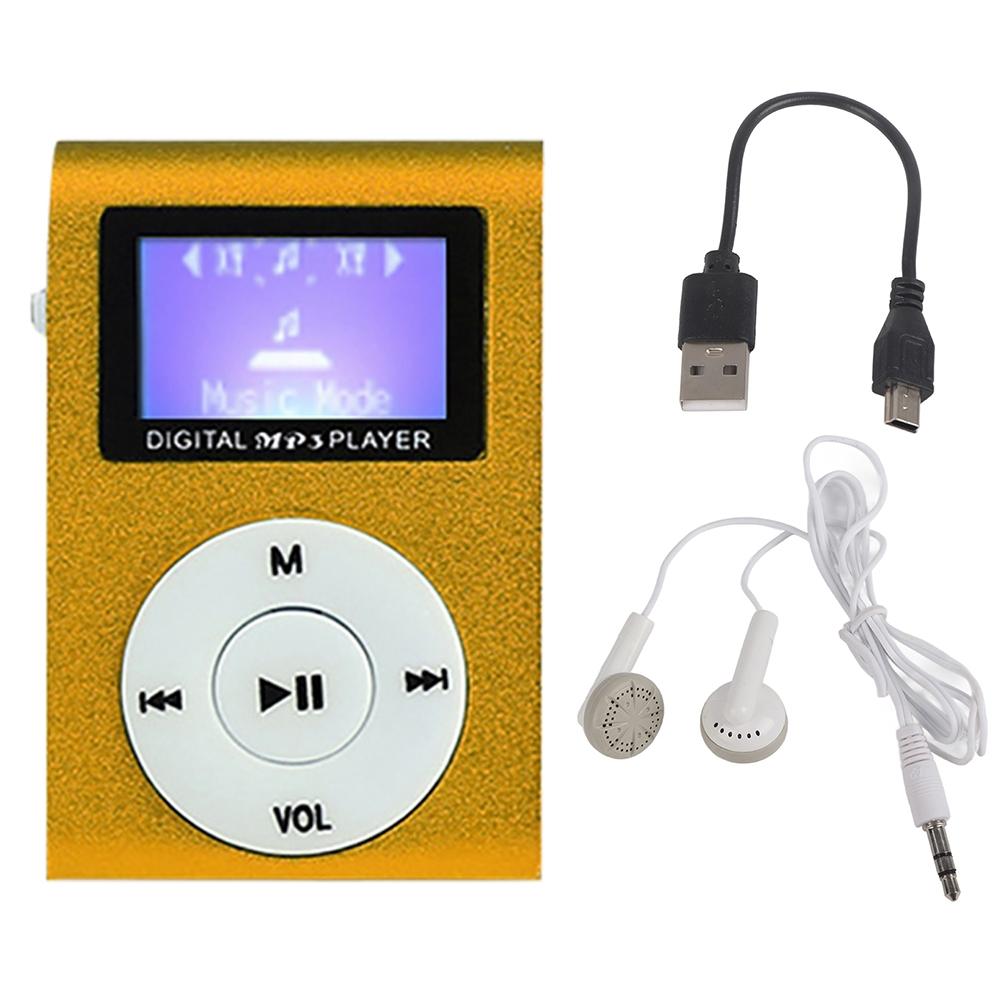 Metal Mini Mp3 Player + Earphones & Cable - Gold