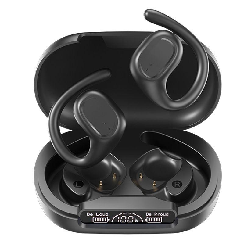 Waterproof Wireless Sports Bluetooth Earphones with Led Display - Black