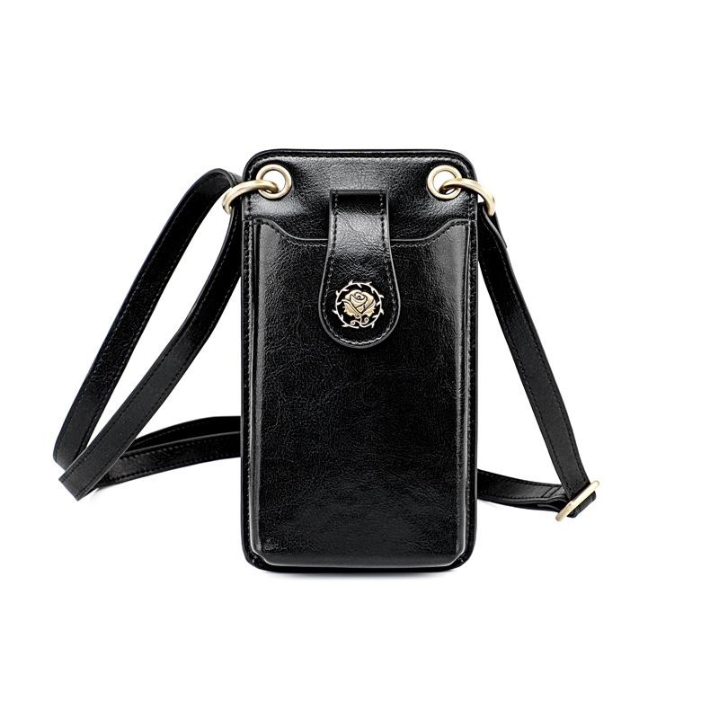 Mini Leather Crossbody For Women Fits Mobile Phones - Black