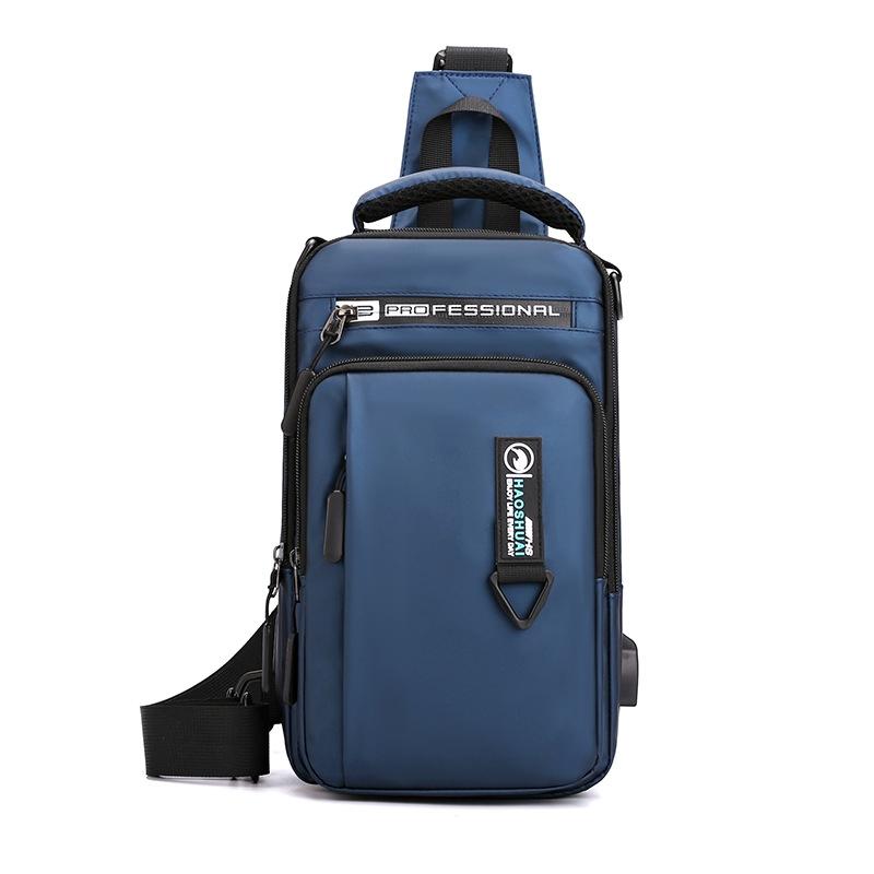 Men Usb Chest Bag Casual Shoulder Bag With Charging Port - Dark Blue