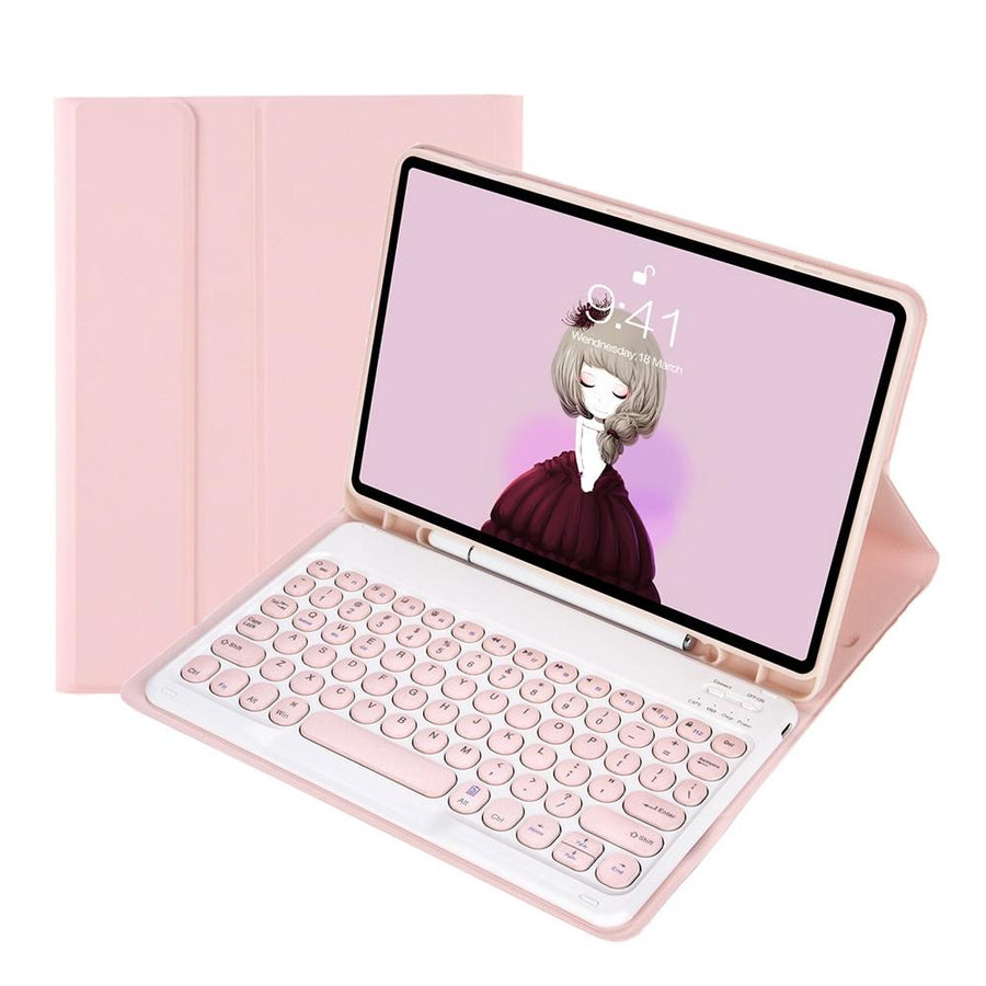 Detachable Bluetooth Keyboard Leather Case For Ipad Air 4 / 5 - Candy Colour Skin Texture - 10.9 Inch - Pink