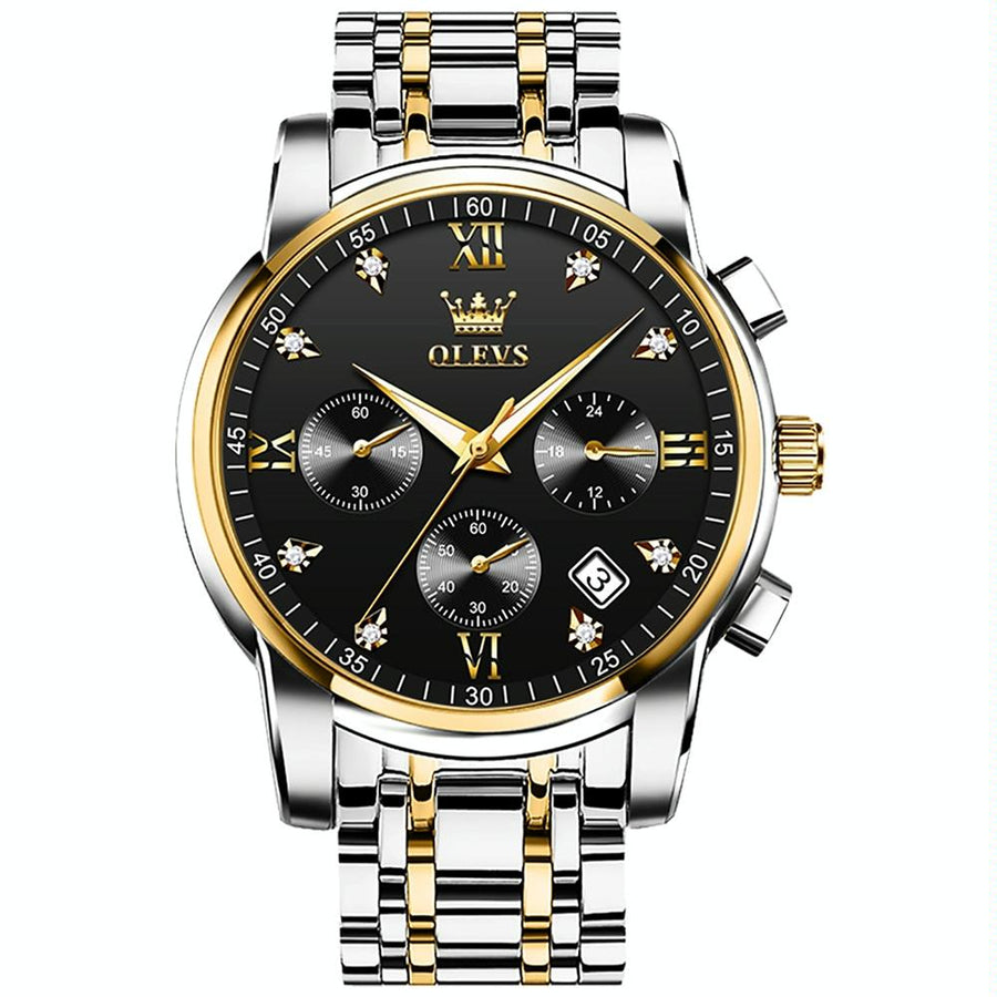 Waterproof Quartz Watch for Men - Multifunctional Business Design - Black + Gold