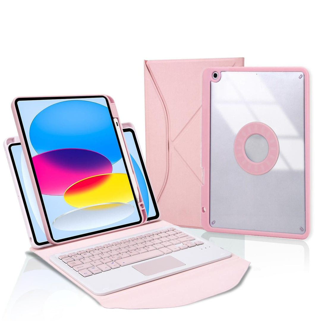 Bluetooth Keyboard Leather Tablet Case With Pen Slot And Touchpad - Pink