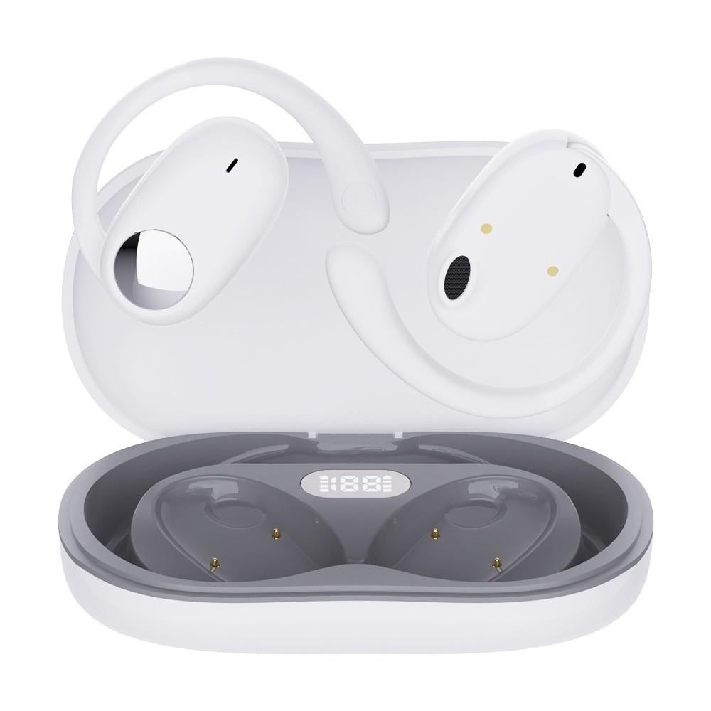 Wireless Dual-mic Bluetooth Earphones with Noise Reduction and Led Display - White