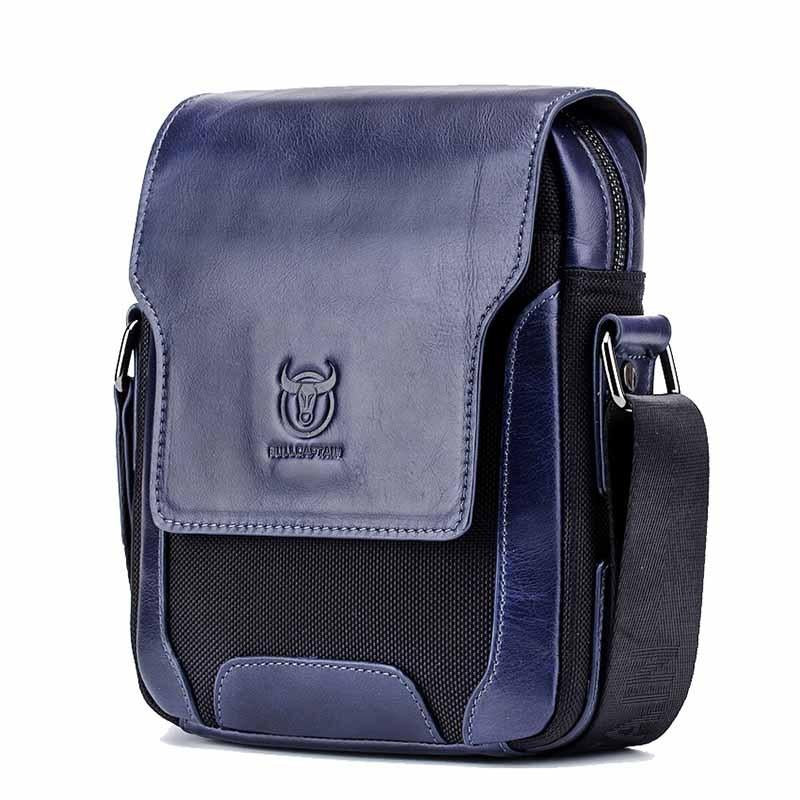 Men Leather Diagonal Shoulder Bag Multi Function - Navy Blue