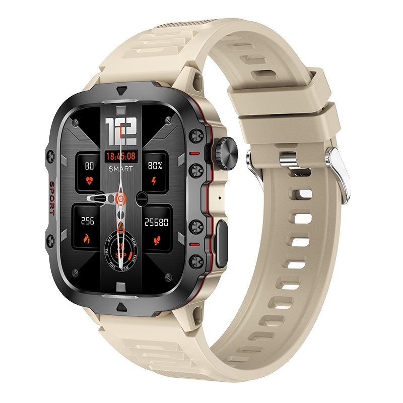 1.96 Inch Colour Screen Smart Watch Silicone Strap Support Bluetooth Call - Khaki