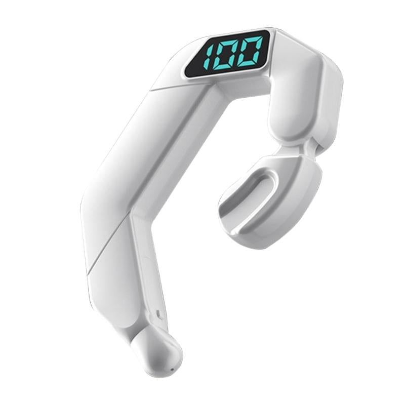 Digital Display Bone Conduction Bluetooth Headset - Sporty Design - White
