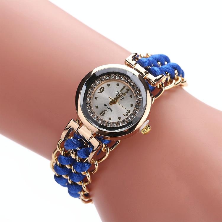 Quartz Wrist Watch with Knitting Rope Chain for Women - Blue