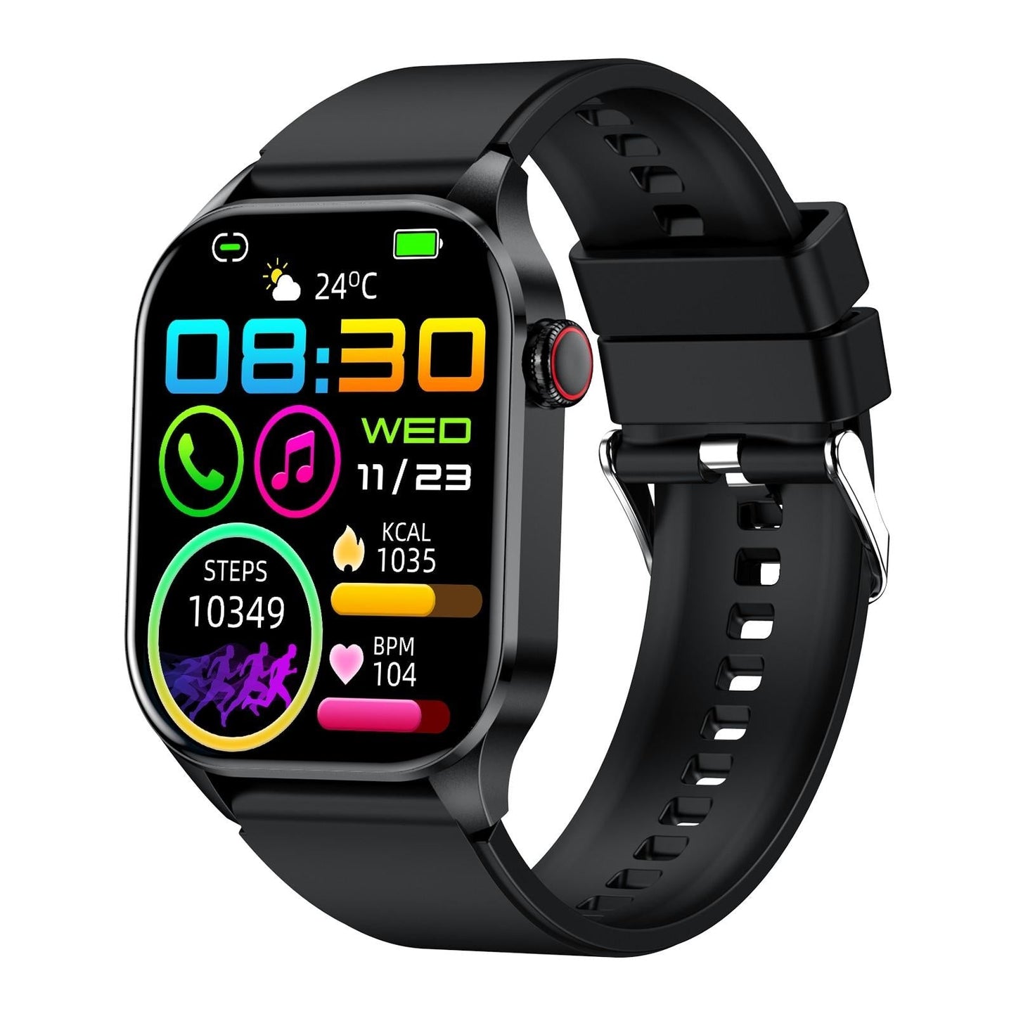Waterproof Smart Watch With Bluetooth And Blood Oxygen Monitoring - Ip68 - Black
