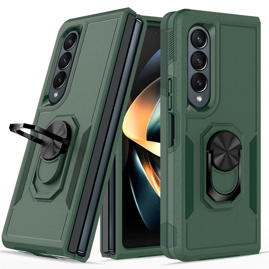 Galaxy z Fold 4 Tpu Shockproof Case with Ring - 2 in 1 Design - Dark Green