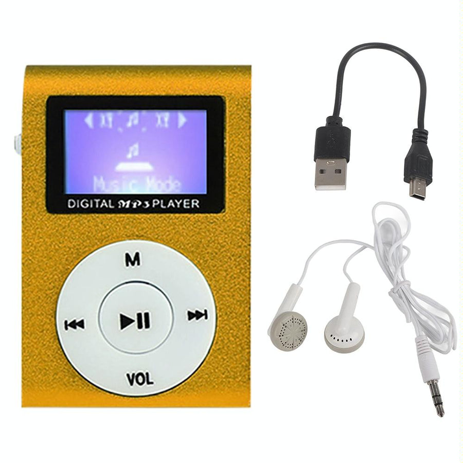 Mini Mp3 Player With Screen 128M+Earphone+Cable - Gold