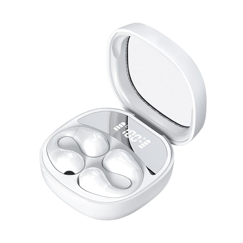 Smart Digital Display Bluetooth Earphones with Transparent Capsule Design - White