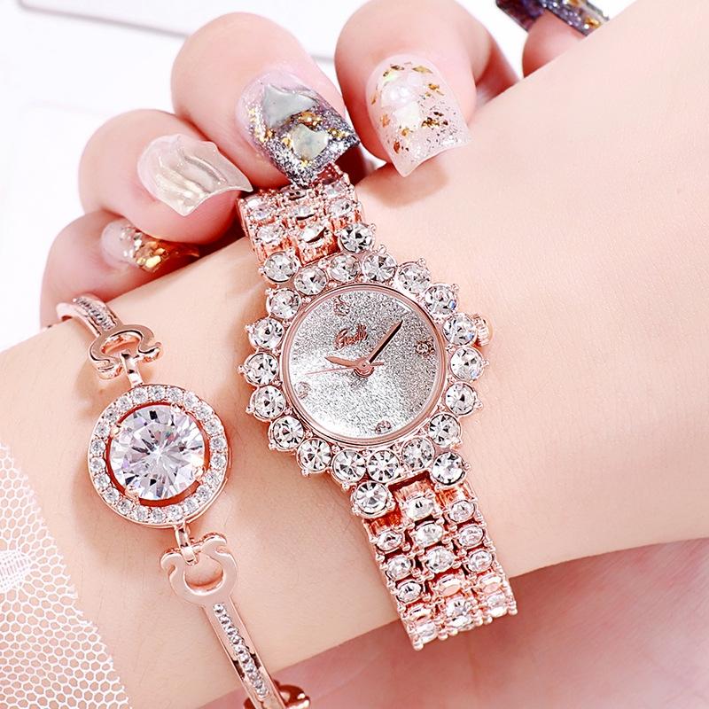 Women Quartz Bracelet Watch with Diamond Accents - Rose Gold Shell White Plate