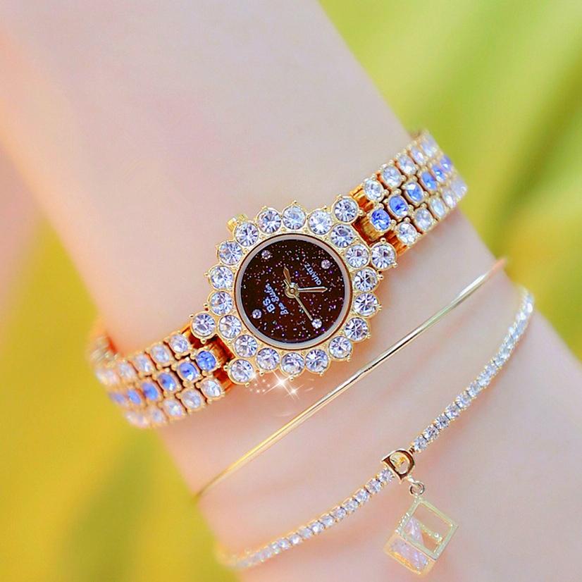 Sparkling Diamond Chain Watch for Women - Full of Elegance - Golden Blue