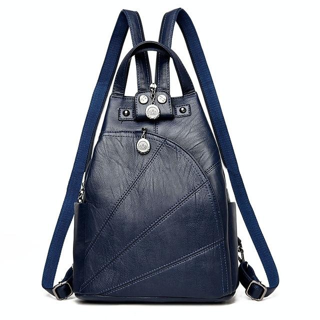 Women Leather Backpack - Secure & Stylish - Blue