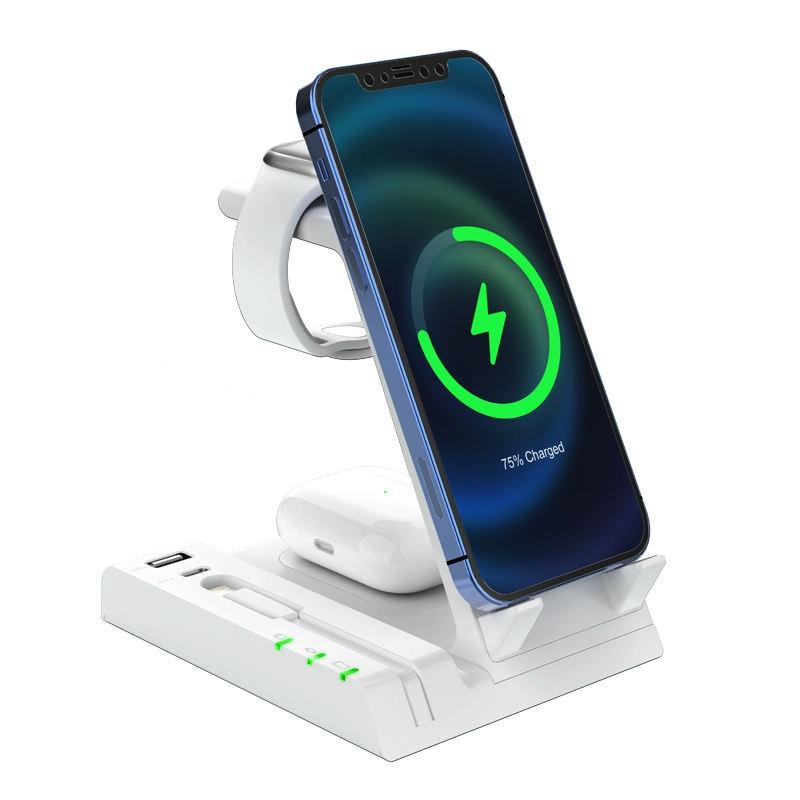 6 In 1 Wireless Charging Stand With Usb C Port & 8 Pin Cable - White