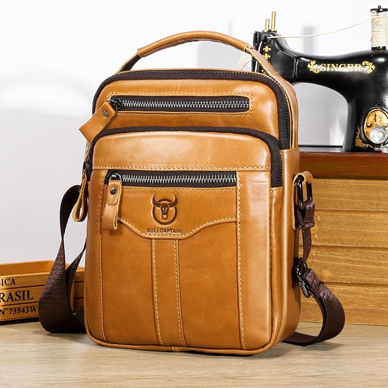 Large Capacity Retro Cowhide Crossbody Bag - Yellow