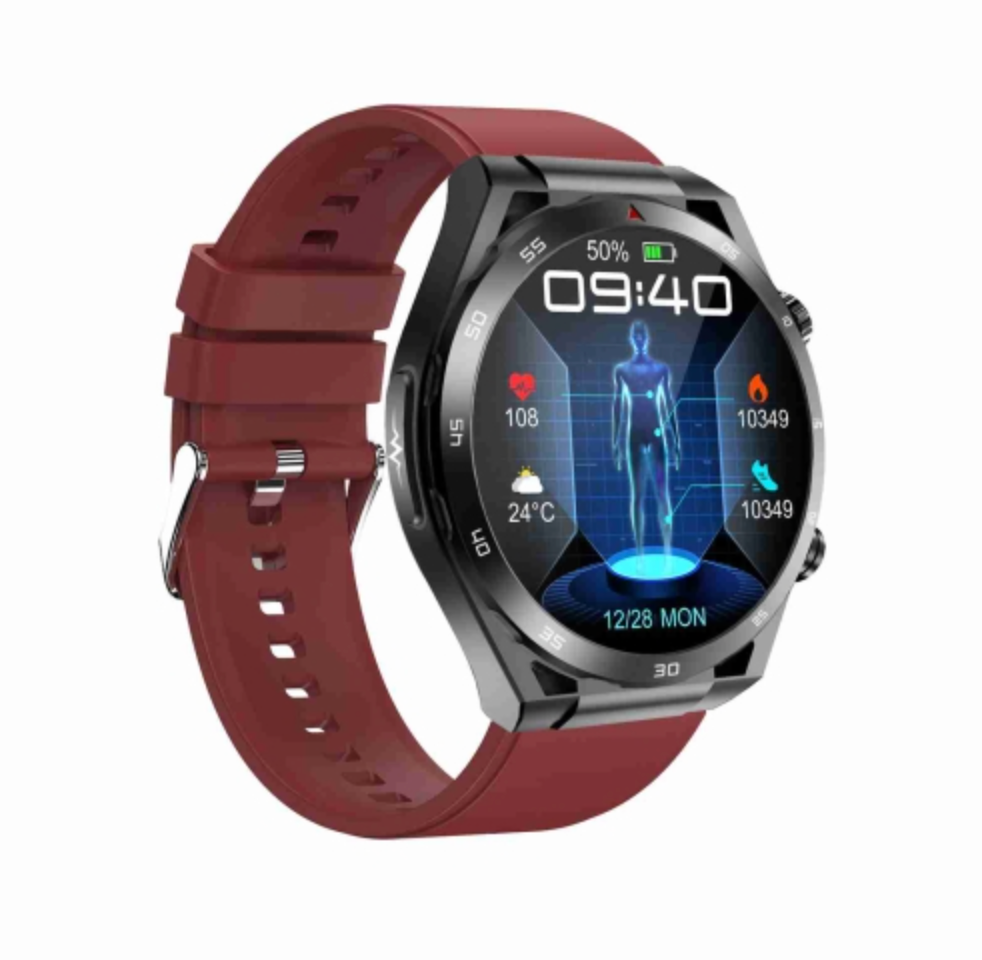 1.39 Inch Ip67 Waterproof Silicone Band Smart Watch Support Ecg / Non-Invasive Blood Glucose Measurement - Red