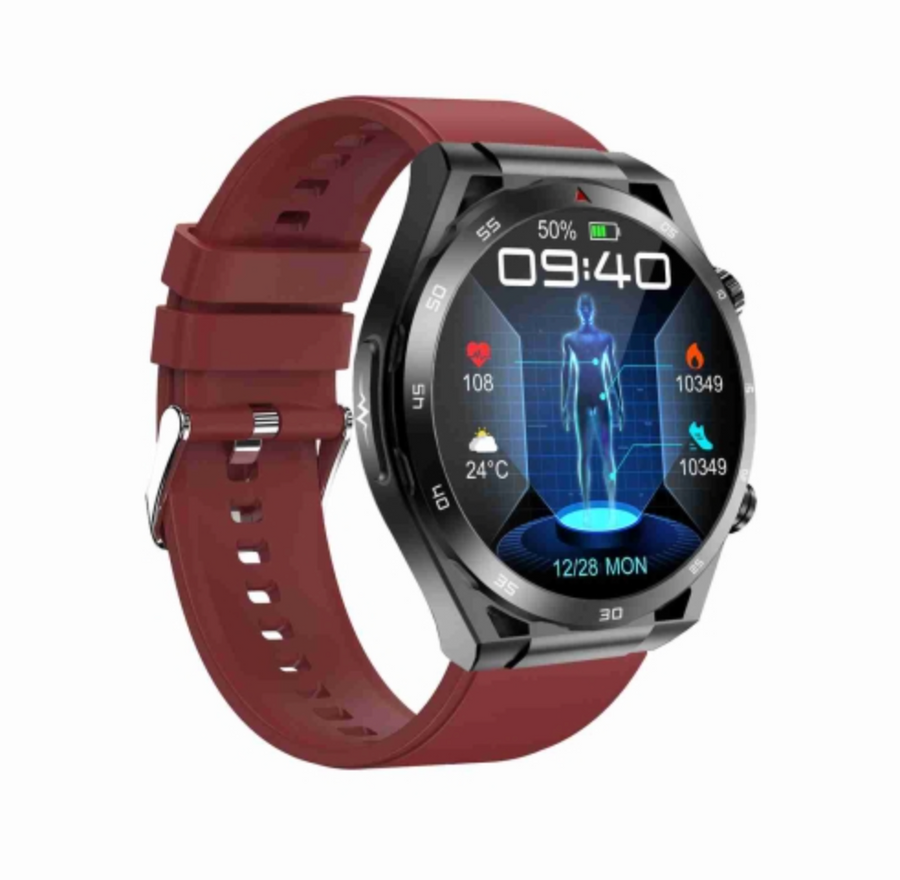 1.39 Inch Ip67 Waterproof Silicone Band Smart Watch Support Ecg / Non-Invasive Blood Glucose Measurement - Red