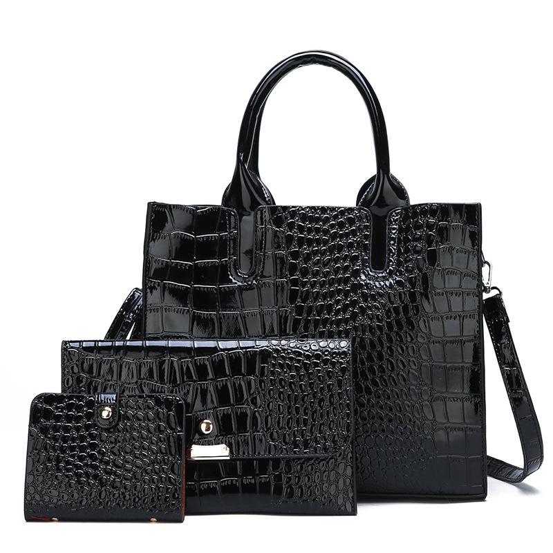 Versatile Crocodile Pattern Shoulder Bag for Women - 3-in-1 Design - Black