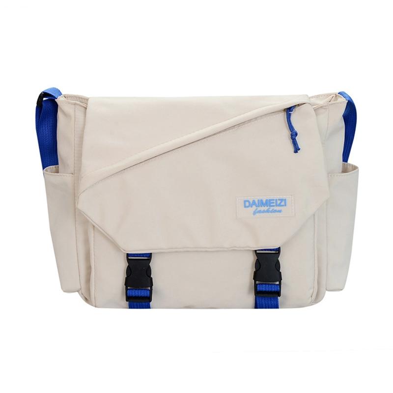Large Capacity Canvas Crossbody Bag For Students And Casual Use - White