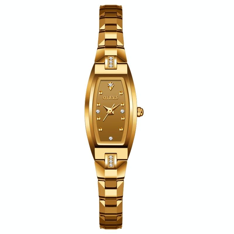 Women Tungsten Steel Quartz Watch with Small Diamond Dial - Gold