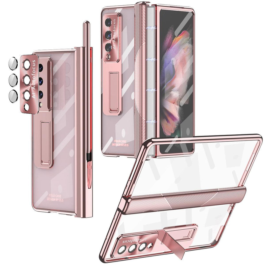 For Samsung Galaxy Z Fold4 5G Magnetic Phone Case With Holder - Plating Finish - Rose Gold