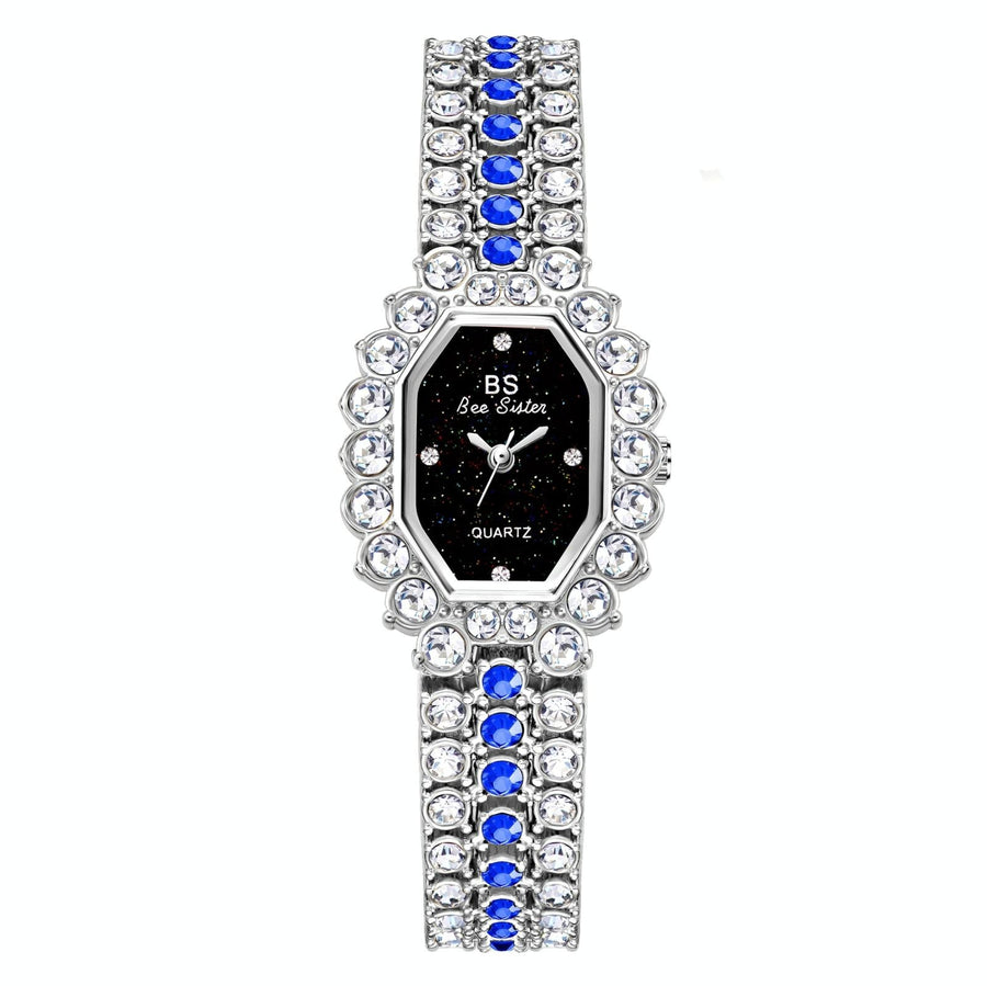 Sparkling Full Diamond Women Watch - Niche Glitter - Silver Blue
