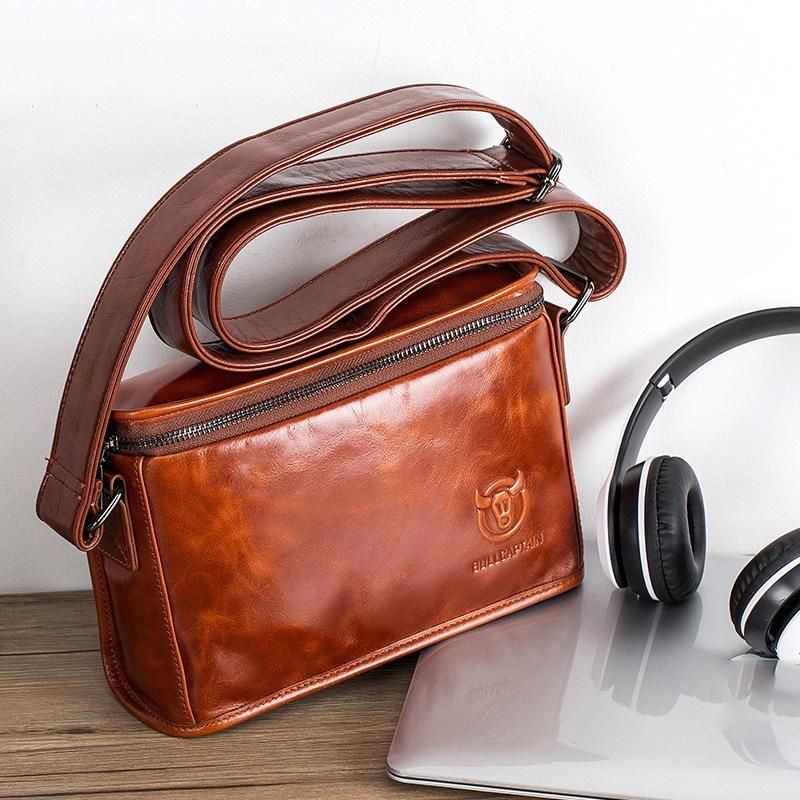 Men Brown Leather Shoulder Bag - Brown