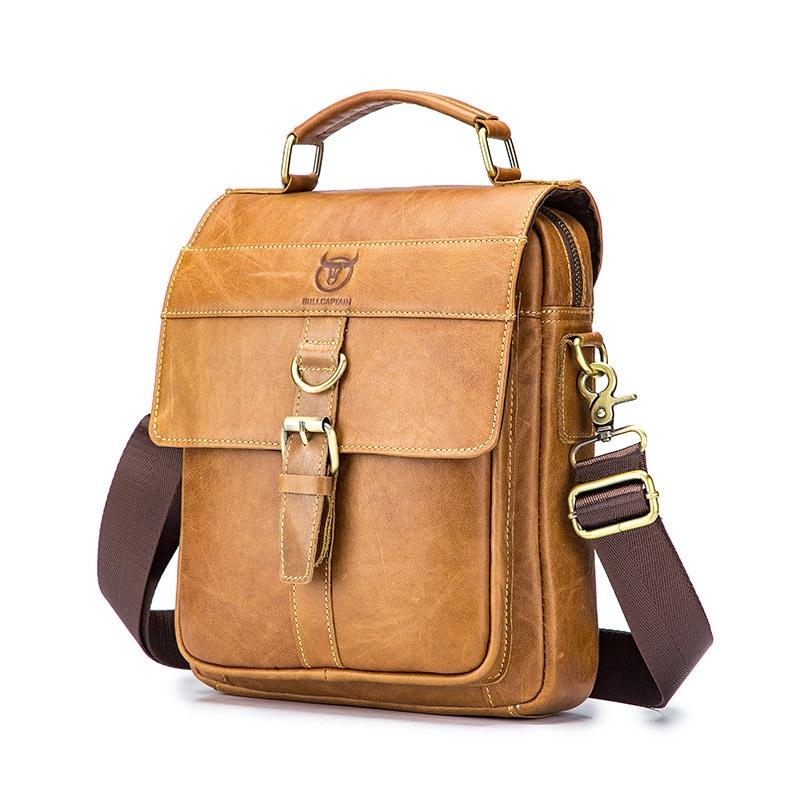 Retro Leather Men Shoulder Bag First Layer Cowhide - Yellow Brown
