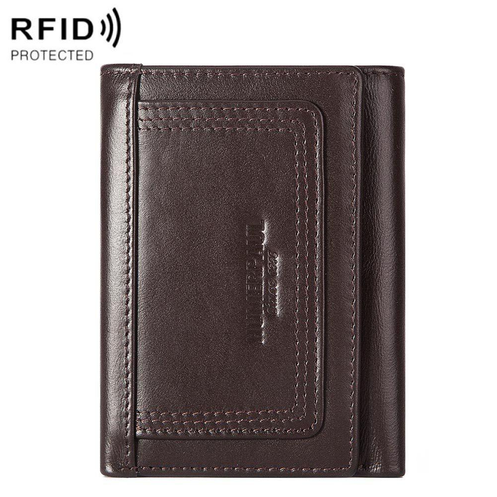 Rfid-blocking Leather Men Wallet with Multi-card Slots and Zipper Coin Pocket - Dark Brown