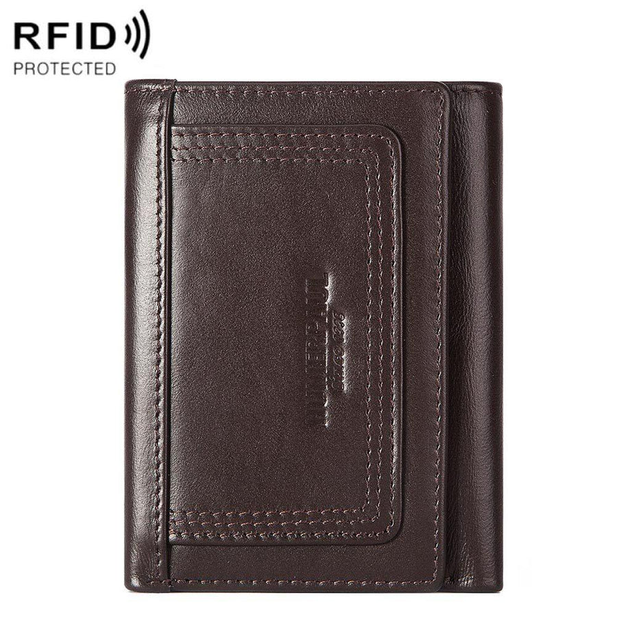 Rfid-blocking Leather Men Wallet with Multi-card Slots and Zipper Coin Pocket - Dark Brown
