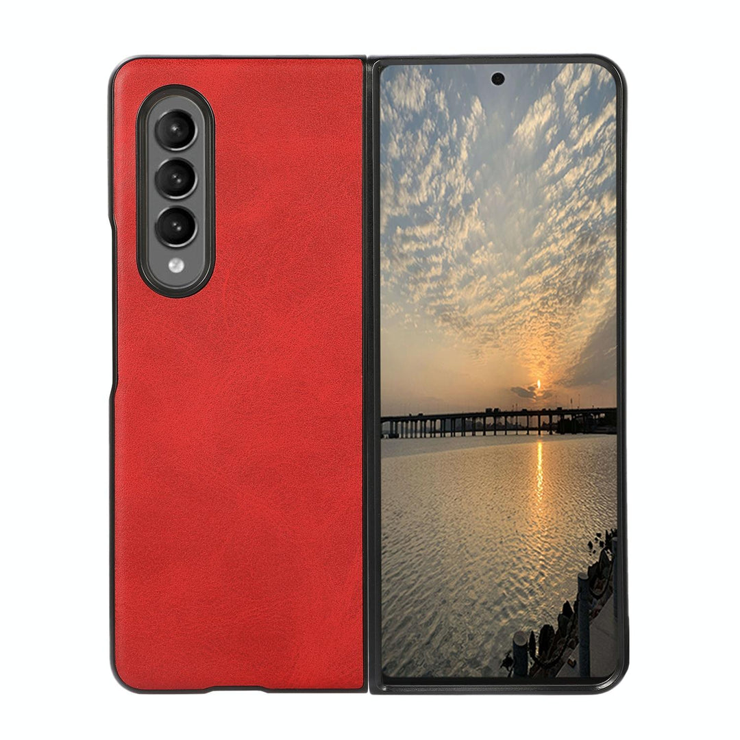 For Samsung Galaxy Z Fold4 5G Dual Tone Calf Texture Shockproof Case - Red