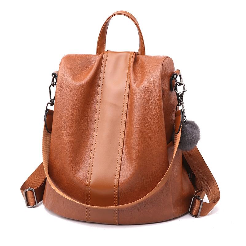 Stylish Vintage Leather Backpack for Women - Chic Design - Khaki