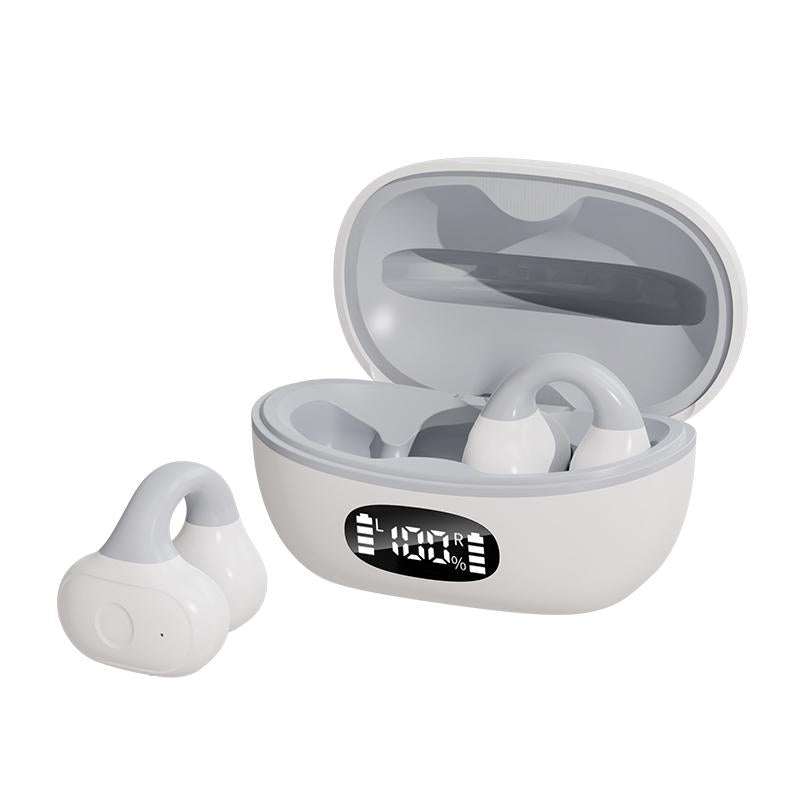 Wireless Clip-on Earphones with Charging Case - White + Gray