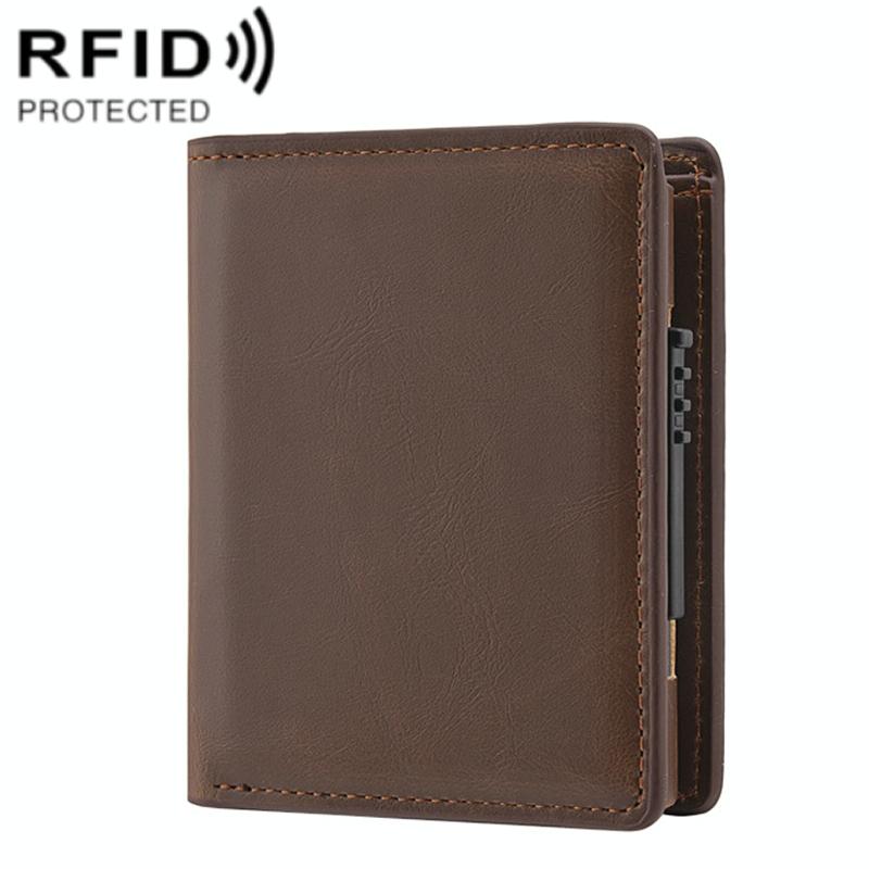 Rfid Blocking Short Wallet with Automatic Pop Up - Brown